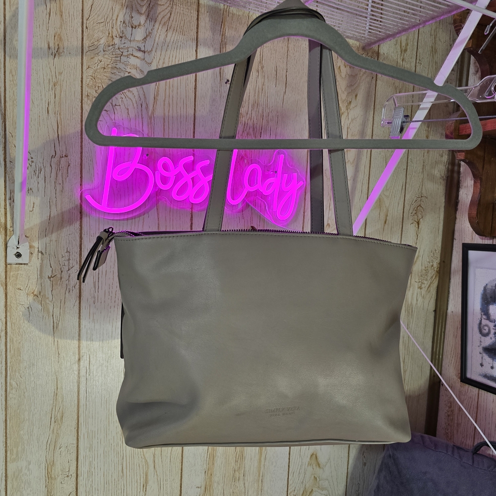 Simply Vera Vera Wang Taupe Tote Bag | Large Zip Shoulder Purse - Picture 4 of 11